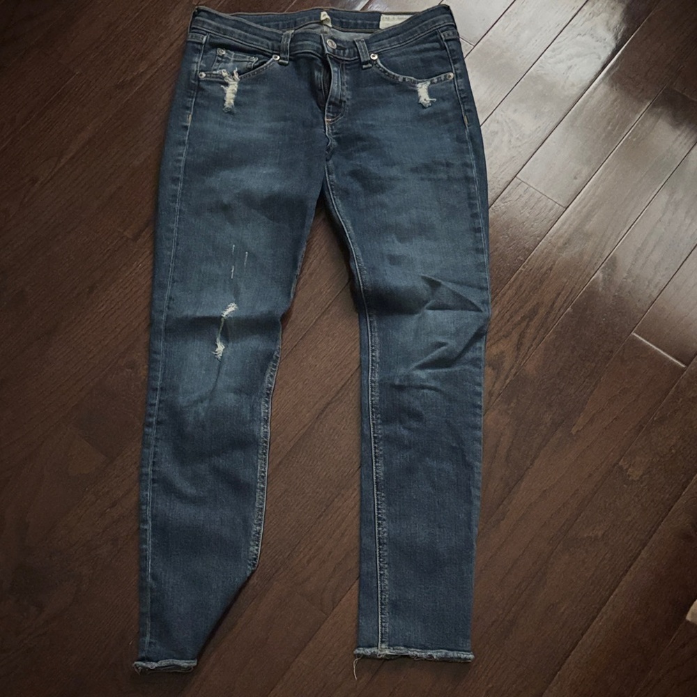 rag & bone Dark Blue Distressed Skinny Jeans